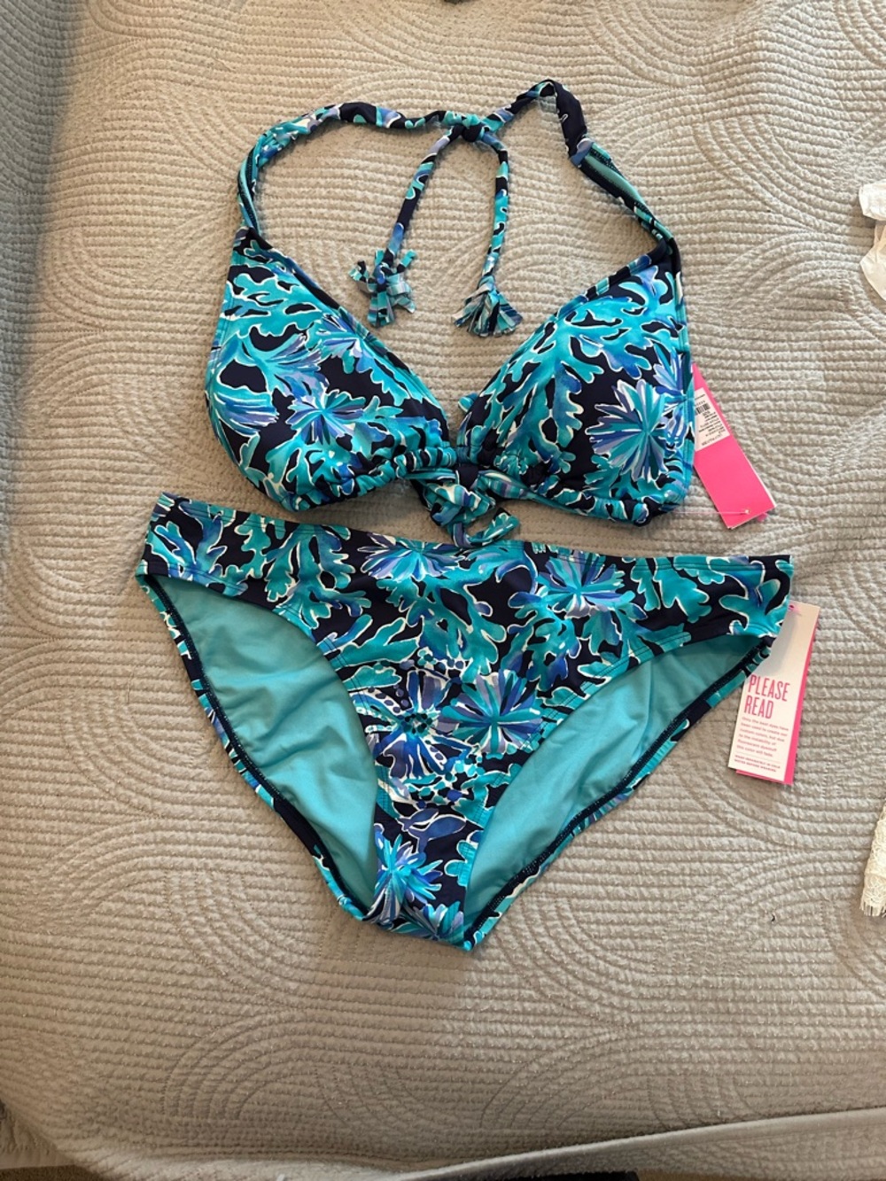Lilly Pulitzer Bright Pink Tag with Navy Bikini Accent